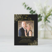 Lacy Gold op Black Wedding Save the Date Photo Aankondigingskaart (Staand voorkant)