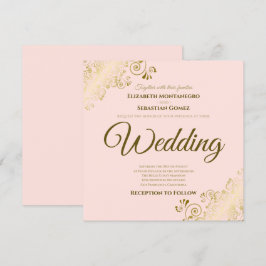 Lacy Gold op Blush Pink Elegant Square Weddenschap Kaart