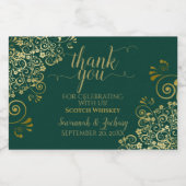 Lacy Gold op Emerald Green Wedding Bedankt Mini Likeurfles Etiket (Enkel label)