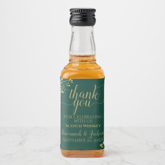 Lacy Gold op Emerald Green Wedding Bedankt Mini Likeurfles Etiket (Voorkant)