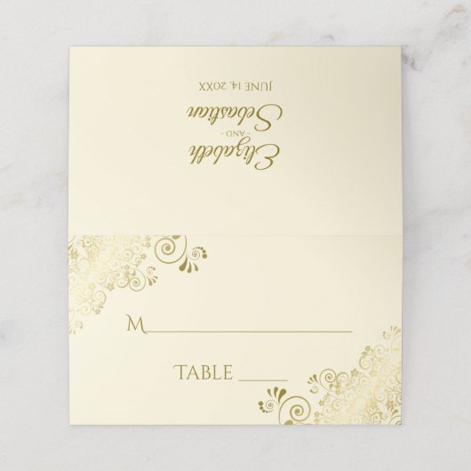 Lacy Gold op Ivory Cream Elegant Wedding Write-In Plaatskaartje (Buitenkant ongevouwen)