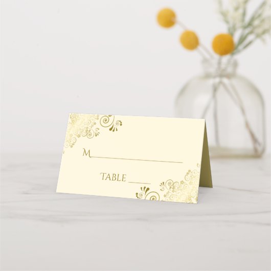 Lacy Gold op Ivory Cream Elegant Wedding Write-In Plaatskaartje (Voorkant)