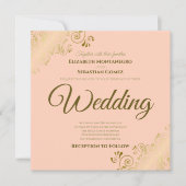 Lacy Gold op koraalstrand Elegant Square Wedding Kaart (Voorkant)
