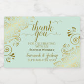 Lacy Gold op Mint Green Wedding Bedankt Mini Likeurfles Etiket (Enkel label)