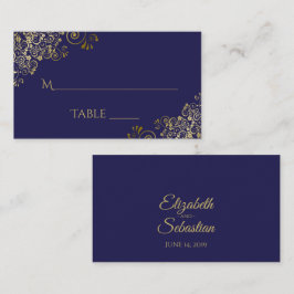 Lacy Gold op Navy Blue Elegant Wedding Escort Kaar Plaatskaartje