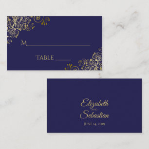 Lacy Gold op Navy Blue Elegant Wedding Escort Kaar Plaatskaartje