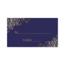 Lacy Gold op Navy Blue Elegant Wedding Escort Kaar