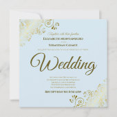 Lacy Gold op Powder Blue Elegant Square Wedding Kaart (Voorkant)
