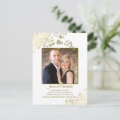 Lacy Gold op witte bruiloft Bewaar de datum Foto Aankondigingskaart (Staand voorkant)