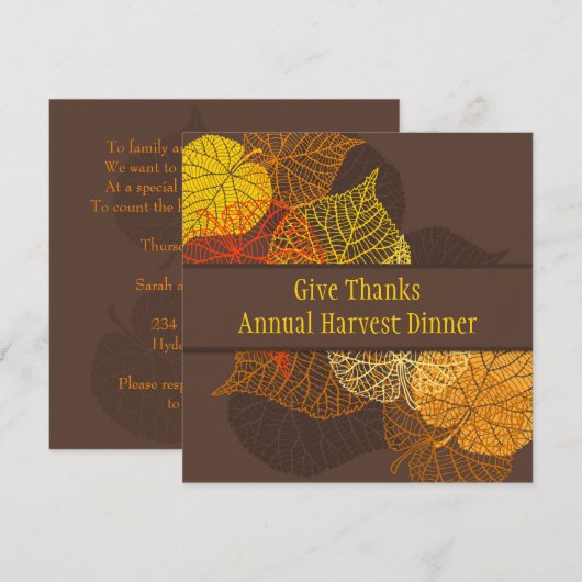 Lacy gouden herfst verlaat Thanksgiving Dinner Kaart (Voorkant / Achterkant)