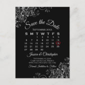 Lacy Grey op Black Wedding Save the Date Calendar Aankondigingskaart (Voorkant)