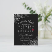 Lacy Grey op Black Wedding Save the Date Calendar Aankondigingskaart (Staand voorkant)