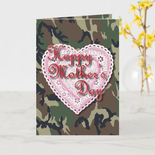 Lacy Heart voor Militaire Mam op Moederdag Kaart (Gele Bloem)