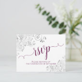 Lacy kalligrafie magenta & witte bruiloft RSVP Briefkaart (Staand voorkant)