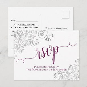 Lacy kalligrafie magenta & witte bruiloft RSVP Briefkaart