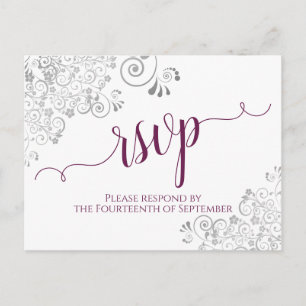 Lacy kalligrafie magenta & witte bruiloft RSVP Briefkaart
