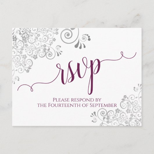 Lacy kalligrafie magenta & witte bruiloft RSVP Briefkaart (Voorkant)