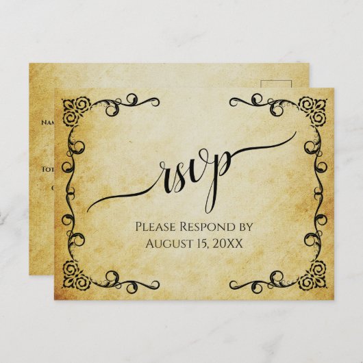 Lacy kalligrafie perkament bruiloft RSVP Briefkaart (Voorkant / Achterkant)