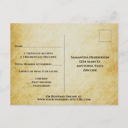 Lacy kalligrafie  perkament bruiloft RSVP Briefkaart (Achterkant)