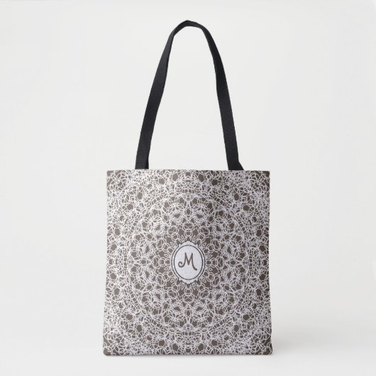 Lacy Lace White Design op bruin Tote Bag (Voorkant)
