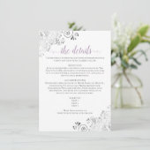 Lacy Lavender Calligraphy on White Wedding Details Informatiekaartje (Staand voorkant)