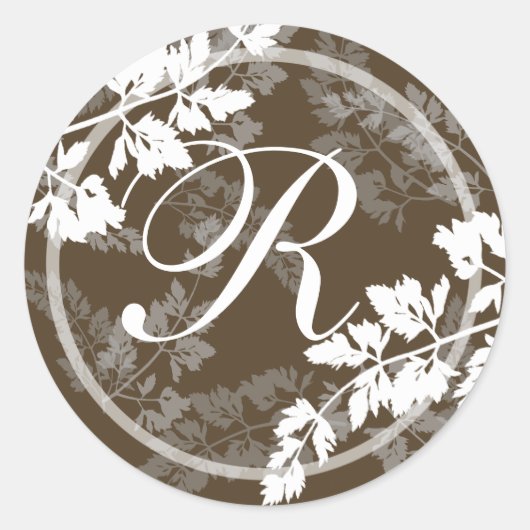 Lacy Leaves/ Monogram Ronde Sticker (Voorkant)