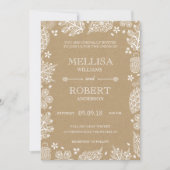 Lacy Leaves over uitnodigen van Kraft Paper Weddin Kaart (Voorkant)