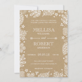 Lacy Leaves over uitnodigen van Kraft Paper Weddin Kaart