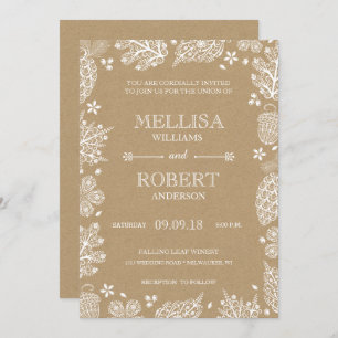 Lacy Leaves over uitnodigen van Kraft Paper Weddin Kaart