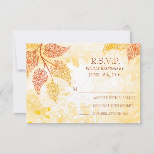 Lacy Leaves Wedding RSVP-kaart RSVP Kaartje (Voorkant)
