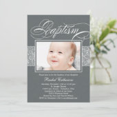 Lacy lint foto doop uitnodiging (Staand voorkant)