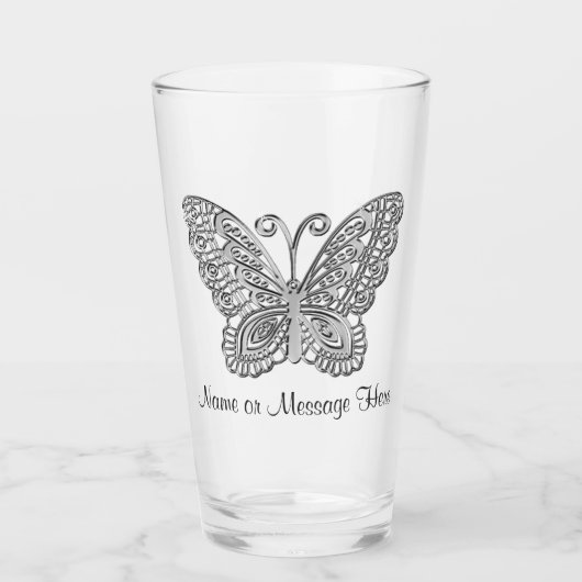 Lacy look Silver Personalized Butterfly Tumbler (Voorkant)