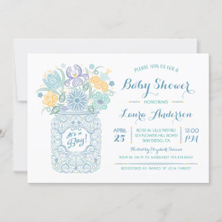 Lacy Mason Jar Baby shower Baby Boy Kaart