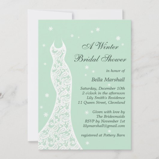 Lacy Mint Winter Bridal Shower Kaart (Voorkant)
