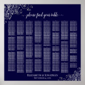 Lacy Navy Blue & Silver Alfabetical Seating Chart Poster (Voorkant)