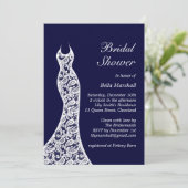 Lacy Navy & White Bridal Shower Invitation Kaart (Staand voorkant)