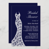 Lacy Navy & White Bridal Shower Invitation Kaart (Voorkant / Achterkant)