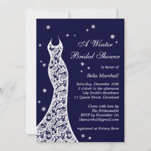 Lacy Navy Winter Bridal Shower Kaart