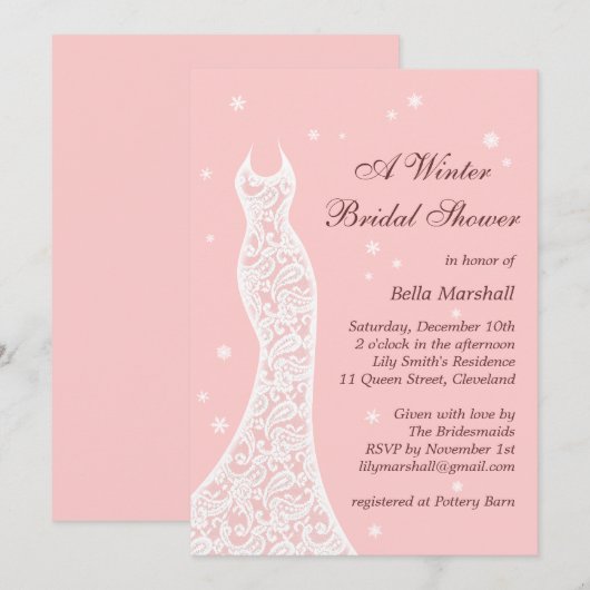 Lacy Pink Winter Bridal Shower Kaart (Voorkant / Achterkant)