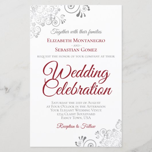 Lacy Red & White BUDGET Wedding nodigt groot uit (Voorkant)