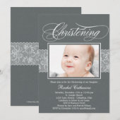 Lacy Ribbon Photo Christening Kaart (Voorkant / Achterkant)