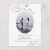 Lacy Sage Green Wedding Save the Date Photo Aankondigingskaart (Voorkant)