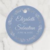 Lacy Silver Border Elegant Dusty Blue Wedding Bedankjes Labels (Voorkant)