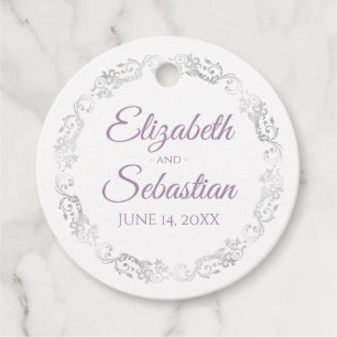 Lacy Silver Border Lavender & White Chic Weduwen Bedankjes Labels