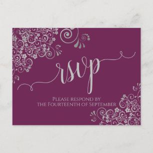 Lacy Silver Calligraphy Cassis Paars Wedding RSVP Briefkaart