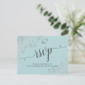 Lacy Silver Calligraphy Mint Blauwgroen Wedding RS Briefkaart (Staand voorkant)
