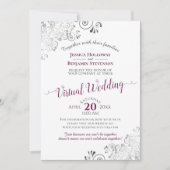 Lacy Silver Cassis Paars en White Virtual Wedding Kaart (Voorkant)
