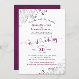 Lacy Silver Cassis Paars en White Virtual Wedding Kaart