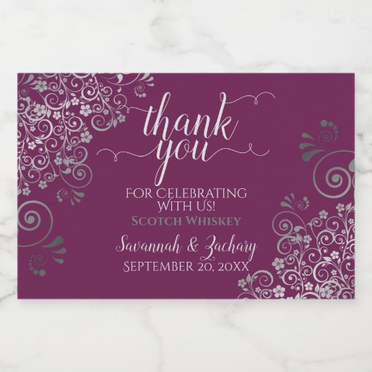 Lacy Silver Cassis Paars Weddenschap Hartelijk dan Likeurfles Etiket (Enkel label)