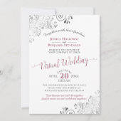 Lacy Silver Dusty Roos & White Virtual Wedding Kaart (Voorkant)
